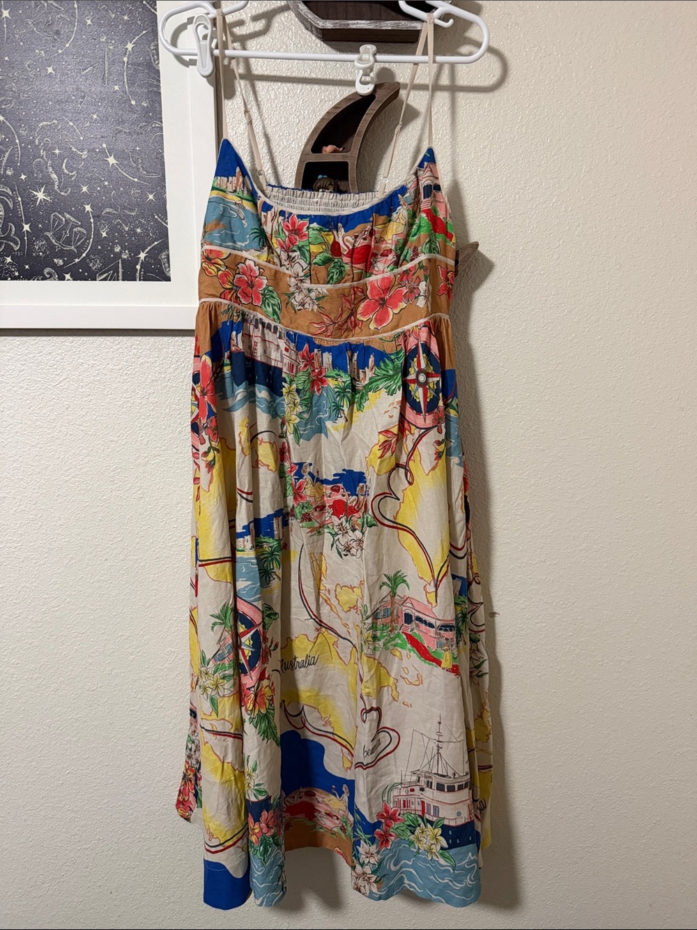 Christian Lacroix Multicolor Floral & Map-Print Midi Dress on Beige